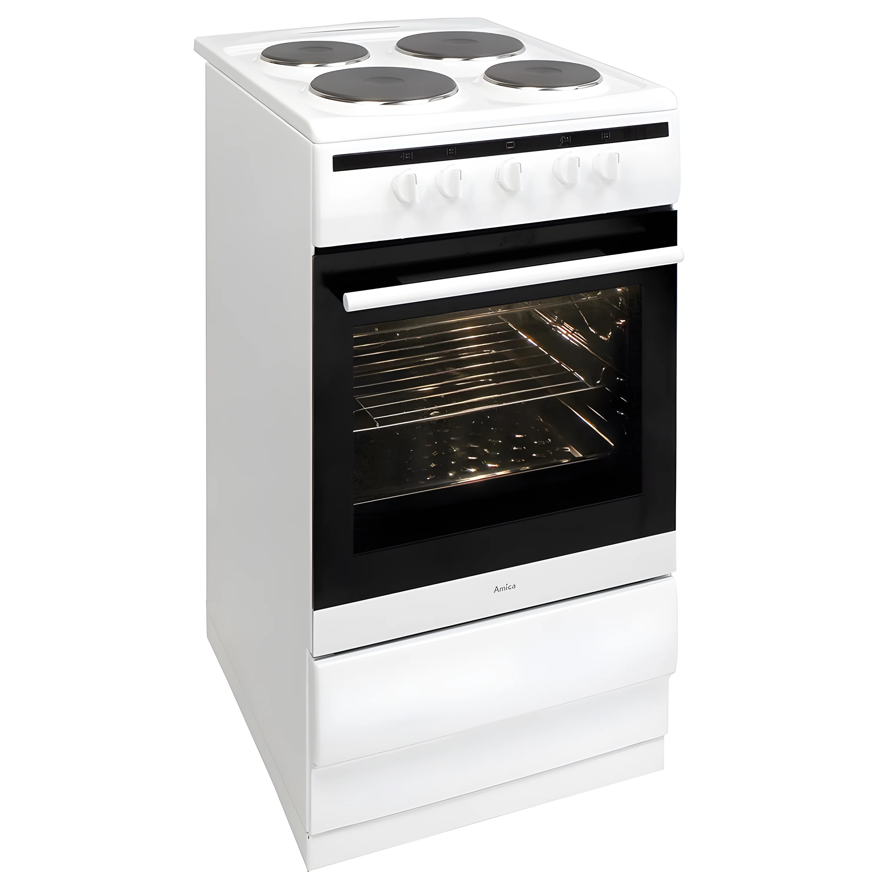 Amica 508EE1W - White 50cm Freestanding Electric Cooker - 4 Zone Solid Plate - 67L - A Energy Rating - Image 2