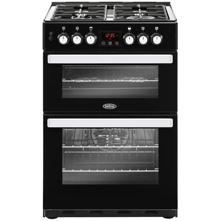 Belling Cookcentre 60DF 444410821  - Black Dual Fuel Cooker with Double Oven - 102L Total Capacity - A Energy Rating