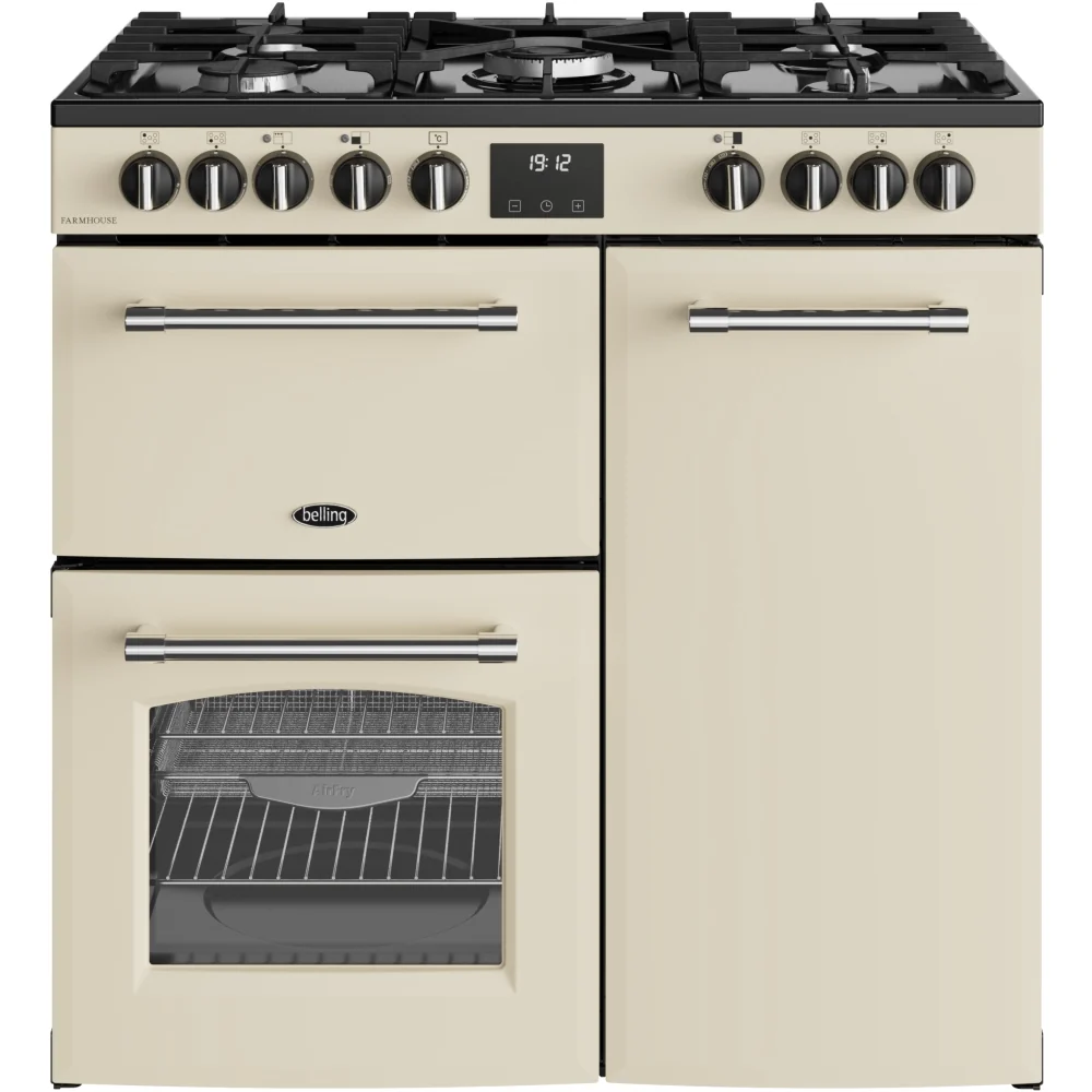 Belling Farmhouse 90DF 444411821 - Cream 90cm Dual Fuel Range Cooker - 174L Capacity - A Energy Rating