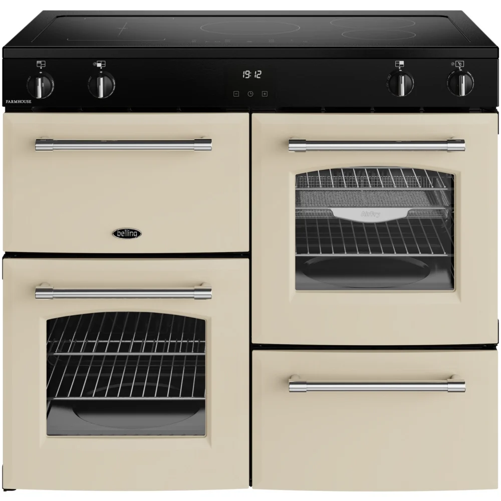 Belling RCA FARMHOUSE 100Ei 444411833 - Cream 100cm Range Cooker - 5 Zone Induction Hob, 2 Ovens, AirFry Function - A Energy Rated