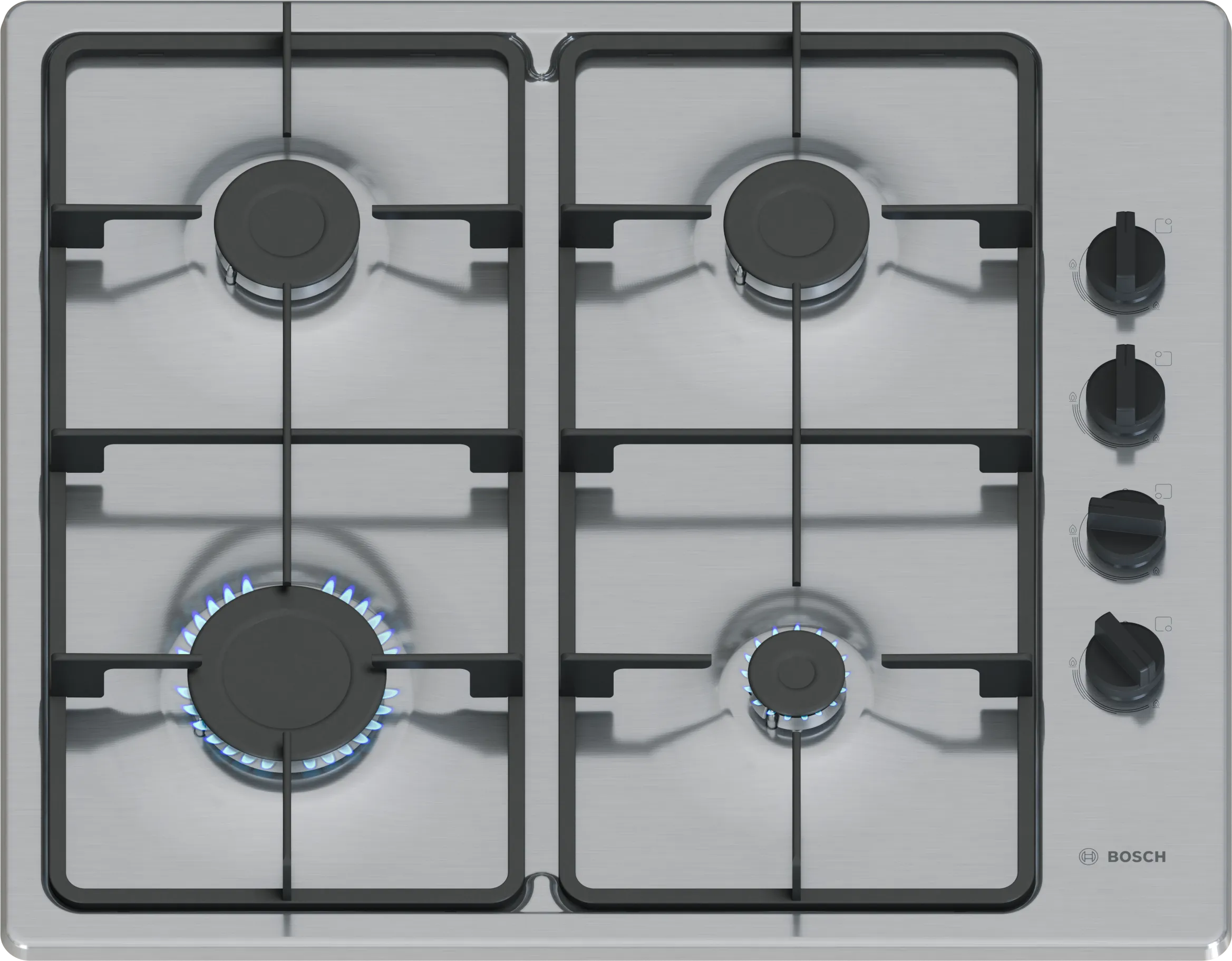 Bosch Series 2 PBP6B5K60 - Stainless Steel 60cm Gas Hob - 4 Cooking Zones
