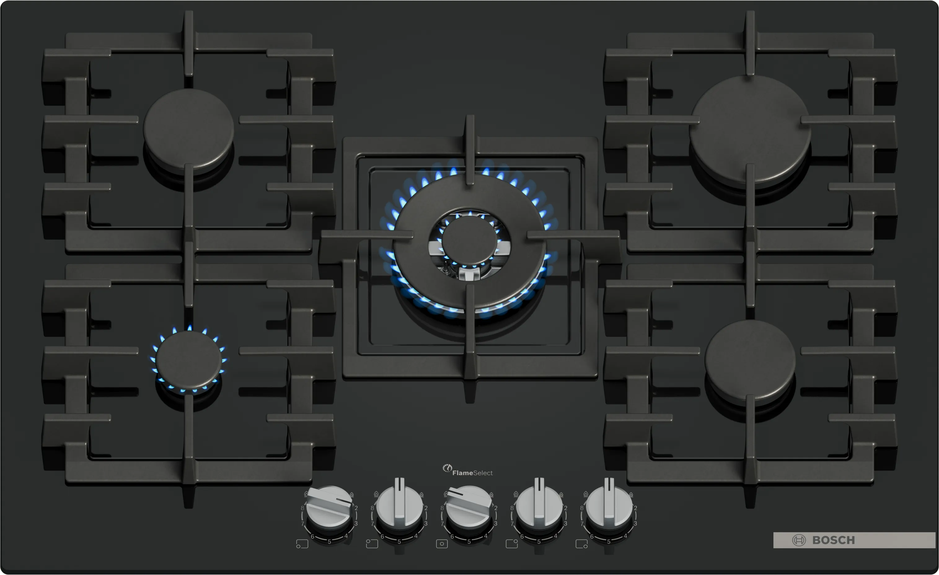 Bosch Series 6 PPQ7A6I40 - Black Gas Hob - 75cm Tempered Glass - 5 Zones