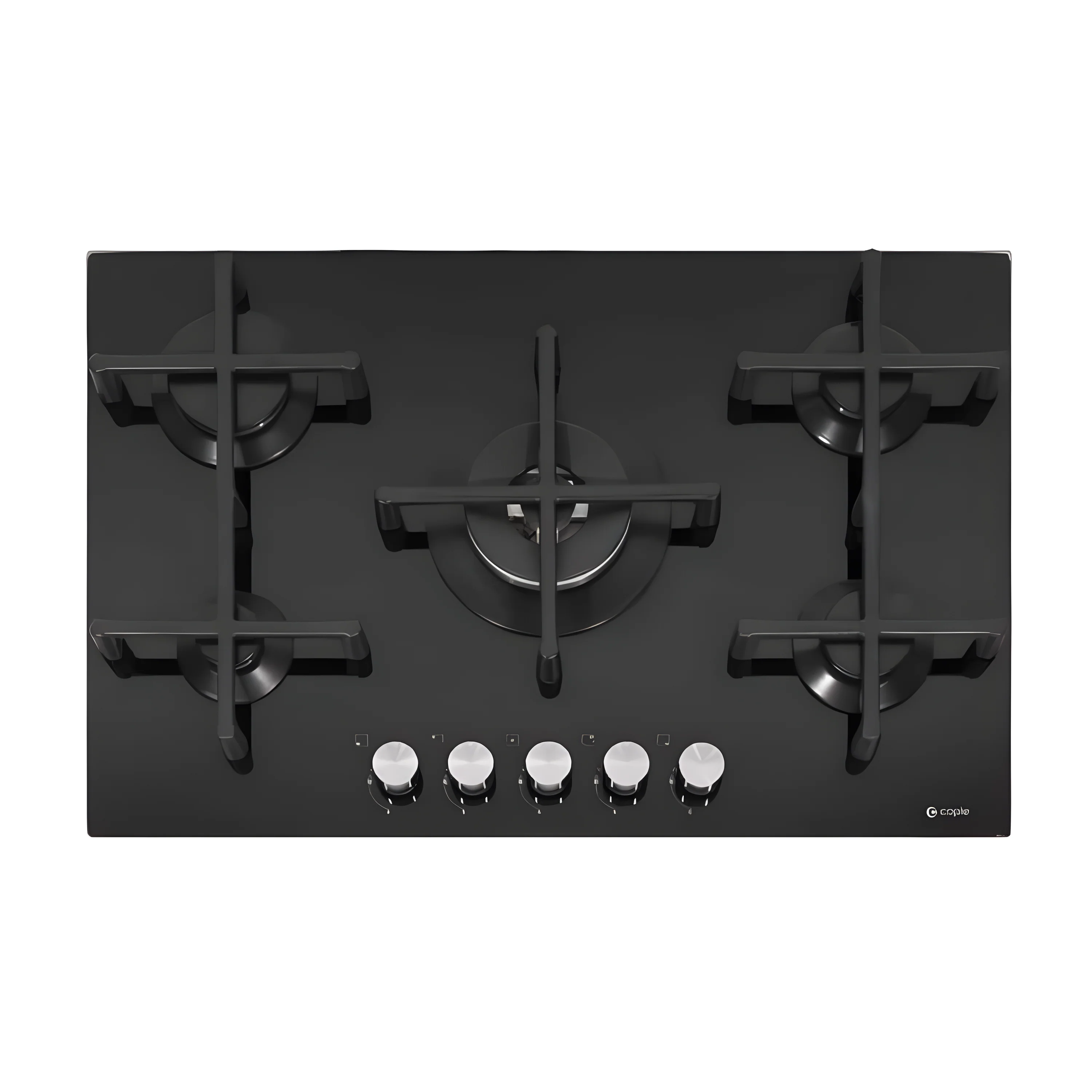Caple C7571G - Black 76cm Gas On Glass Hob - 5 Burners