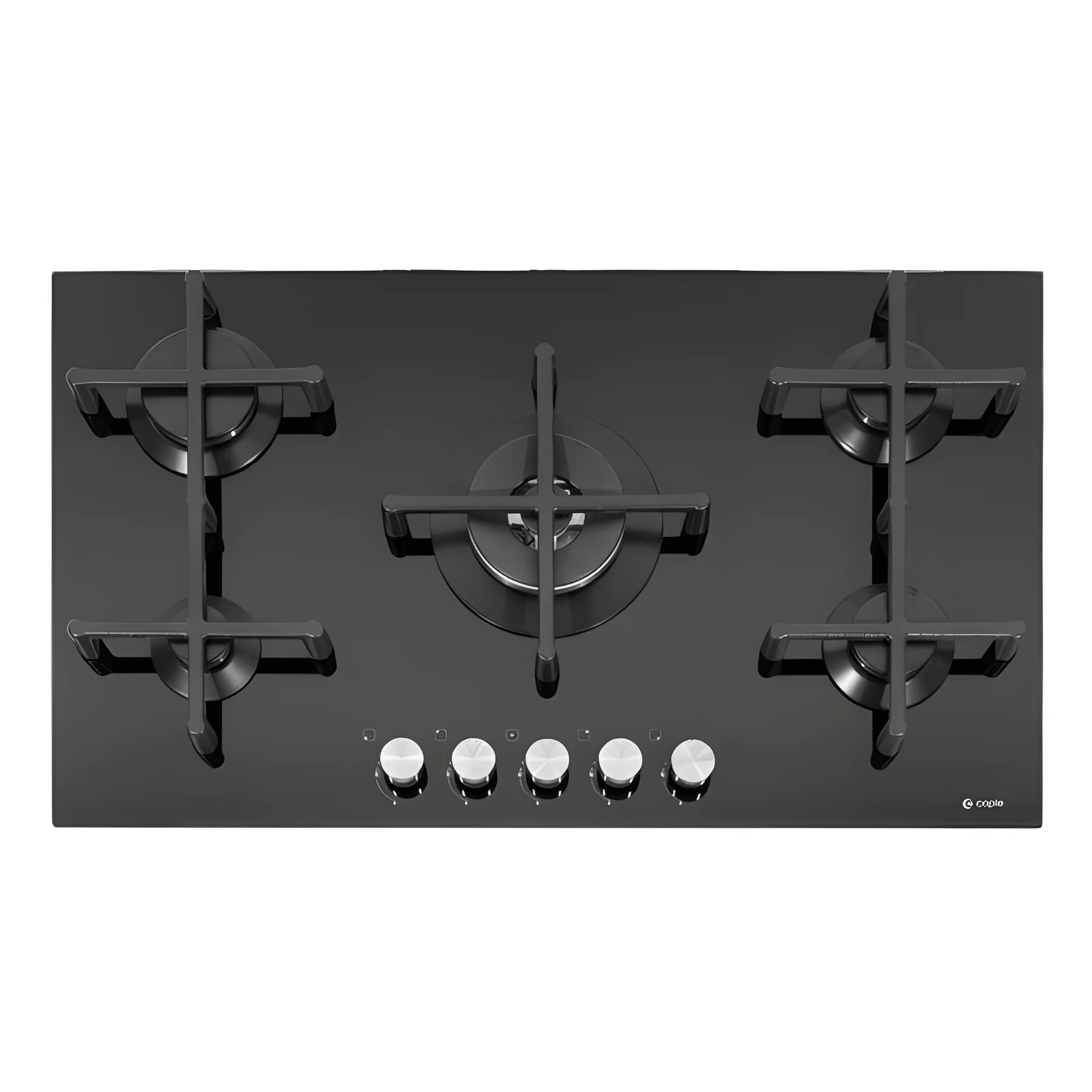 Caple C7591G - Black 86cm 5 Burner Gas on Glass Hob - 4kW Triple Ring Burner - Cast Iron Supports