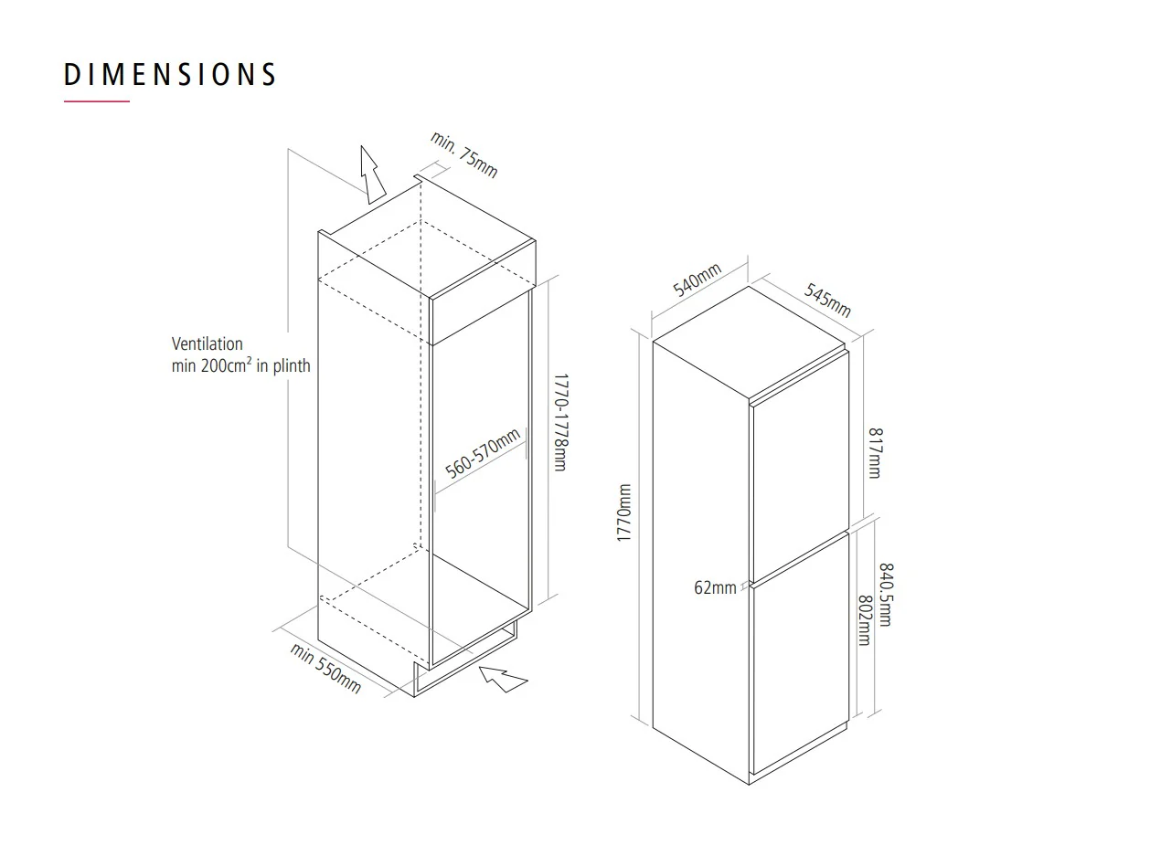 Caple Ri5508 - 50/50 Integrated Fridge Freezer - 233L - E Energy - Image 4