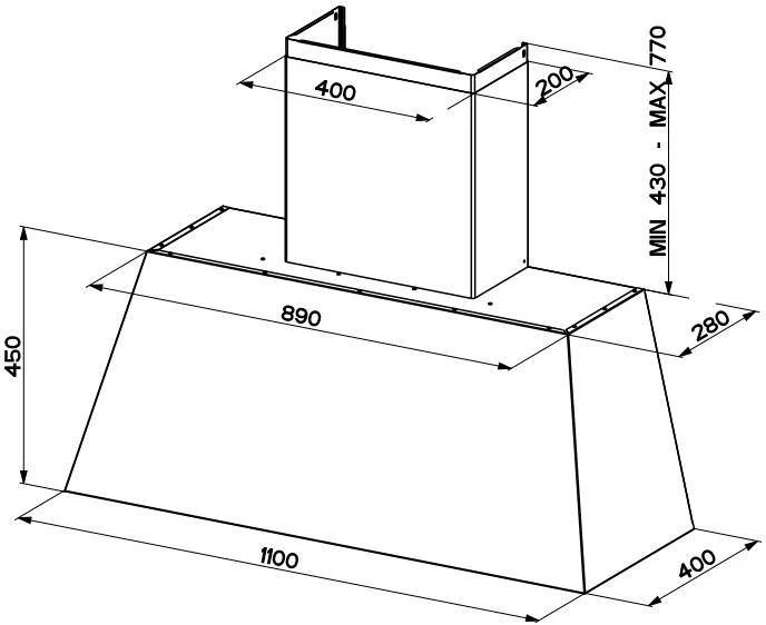 Faber CHLOE-XL-CI - Cast Iron 110cm Chimney Hood - 600m³/h - C Rated - Image 3