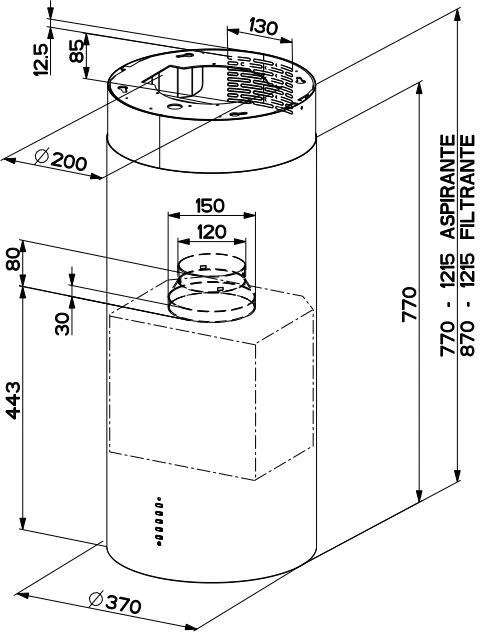 Faber CYLINDRA-ISOLA-EV8-X-A37 - Stainless Steel Island Hood - 37cm - C Rated - Image 4