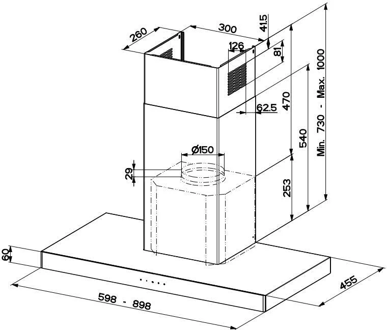 Faber STILO-GLASS-SMART-A90 - Stainless Steel/Black Glass Chimney Hood - 90cm - B Rated - Image 2