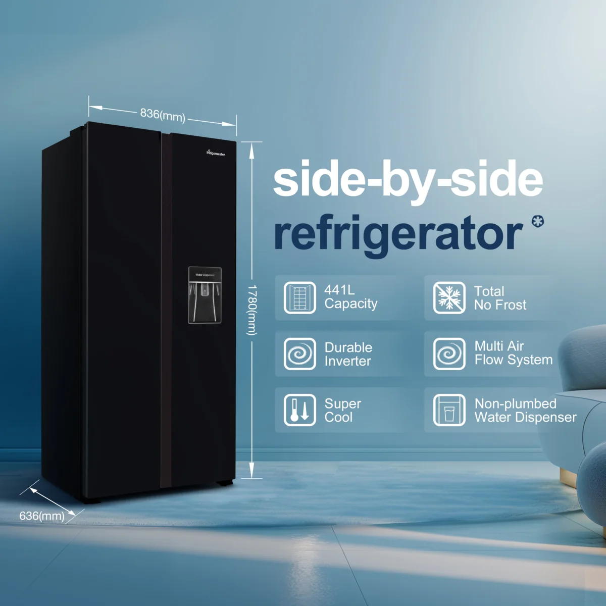 Fridgemaster MS83430DEB - Black American Fridge Freezer - 440L Capacity - E Energy Rating - Image 5