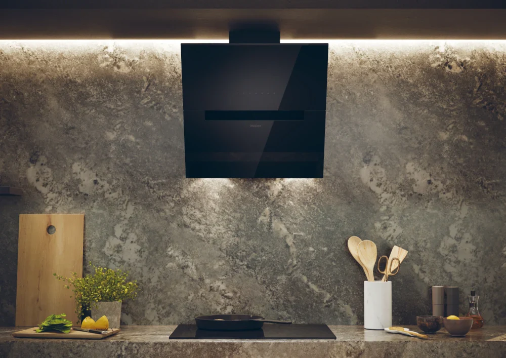 Haier HADG6CBS4BWIFI - Black 60cm Wall Mounted Cooker Hood - WiFi Enabled - A++ Energy - Image 2