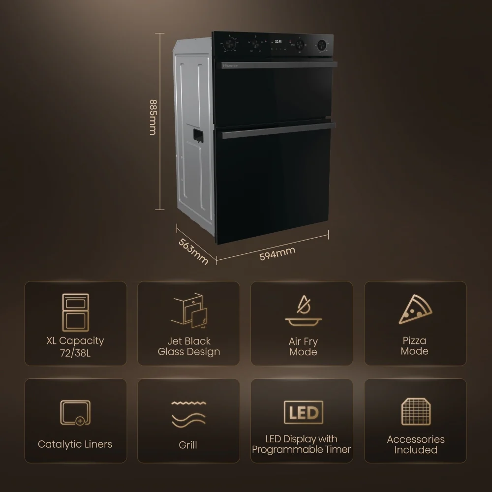 Hisense BID914221CDBG - Black Built-In Double Oven - 72L/38L - A Energy Rated - Image 2