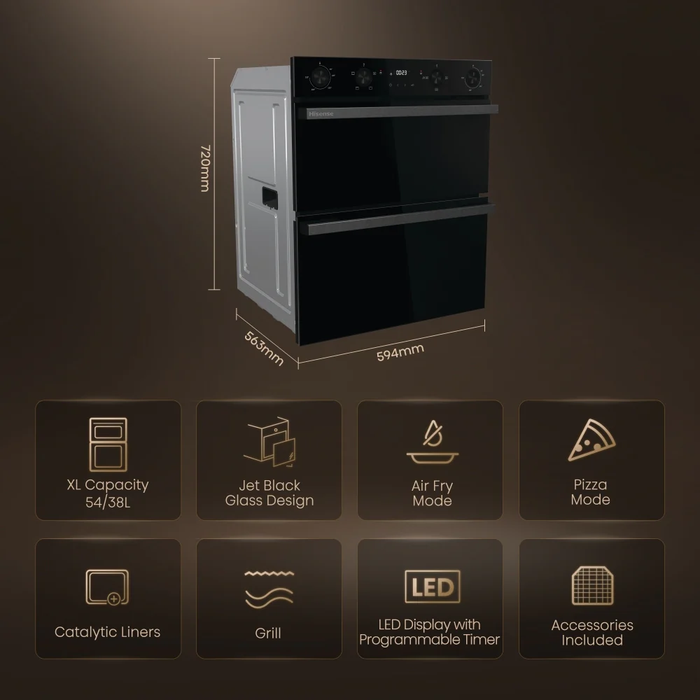 Hisense BUD714221CDBG - Black Double Oven - 92L Total Capacity - A Energy Rated - Image 2