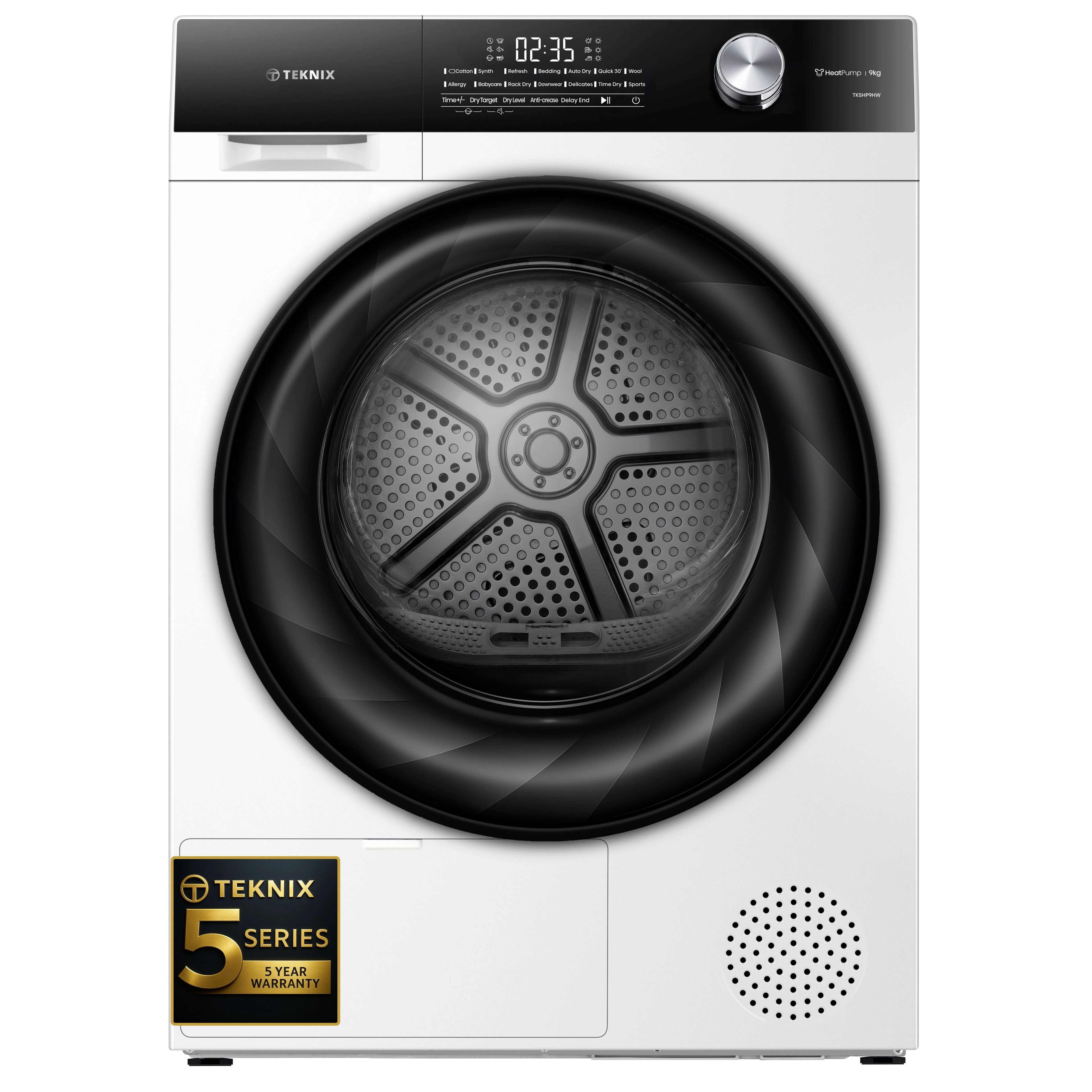 Teknix TK5HP9HW - White 9KG Heat Pump Tumble Dryer - E Energy Rating