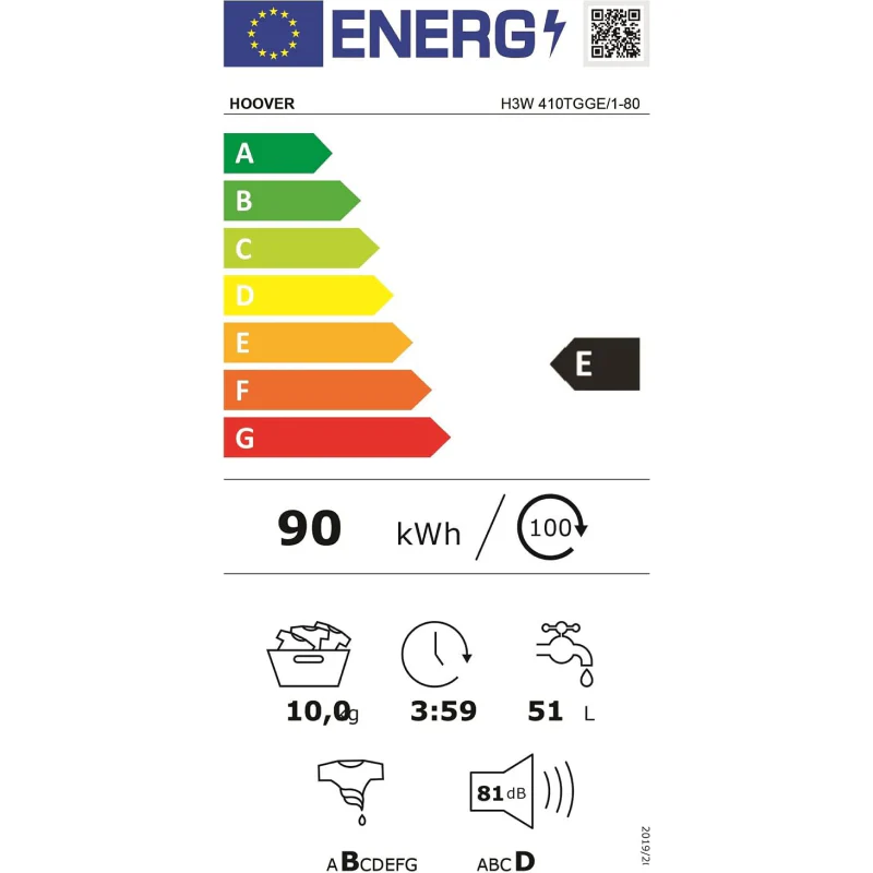Hoover H3W 410TGEE/1-80 - Graphite Freestanding 10KG Washing Machine - 1400 RPM - E energy - Image 3