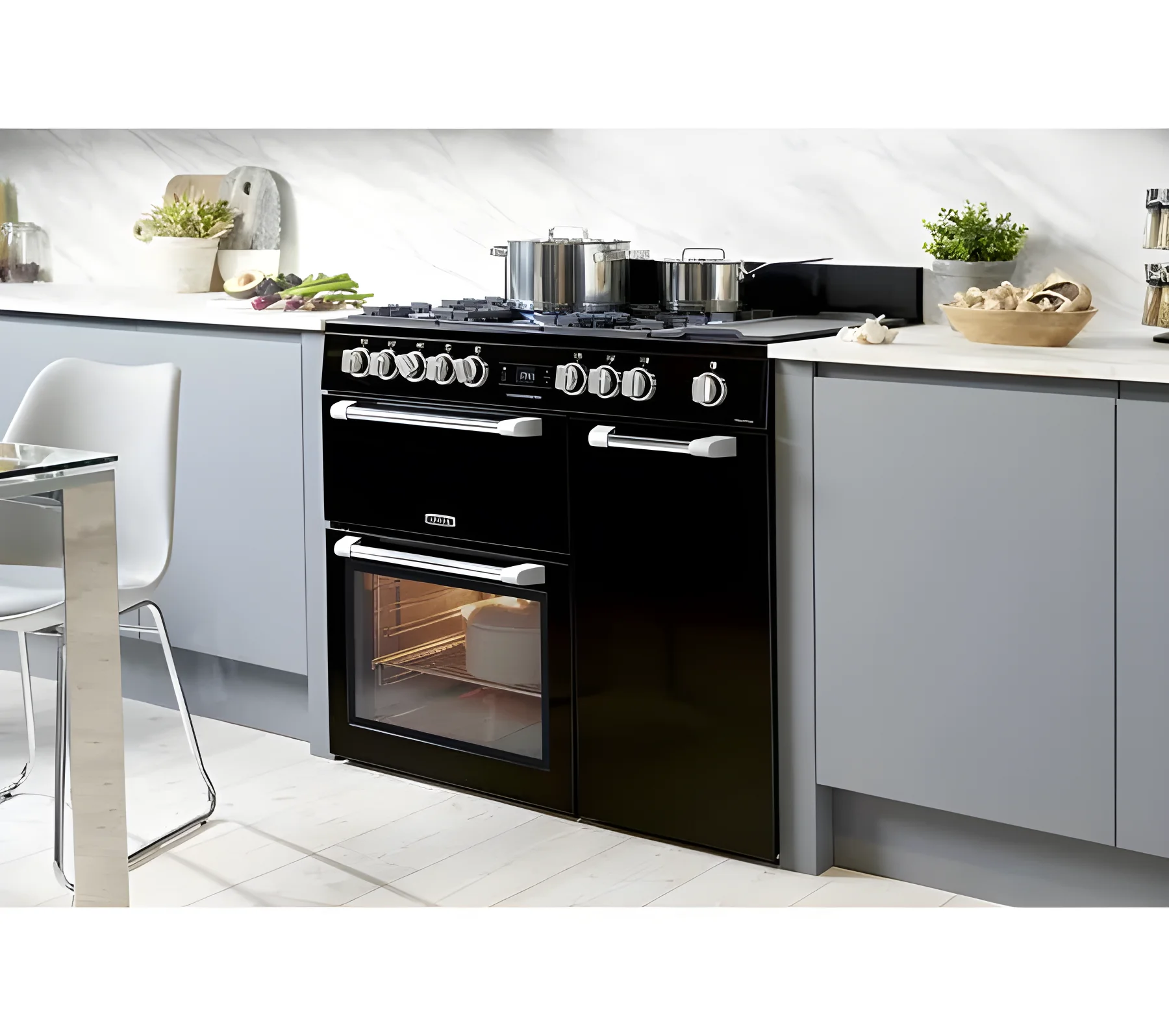 Leisure PR100F530K - Black 100cm Dual Fuel Range Cooker - 3 Ovens, 5 Burners, 75L Capacity - A Energy Rating - Image 4