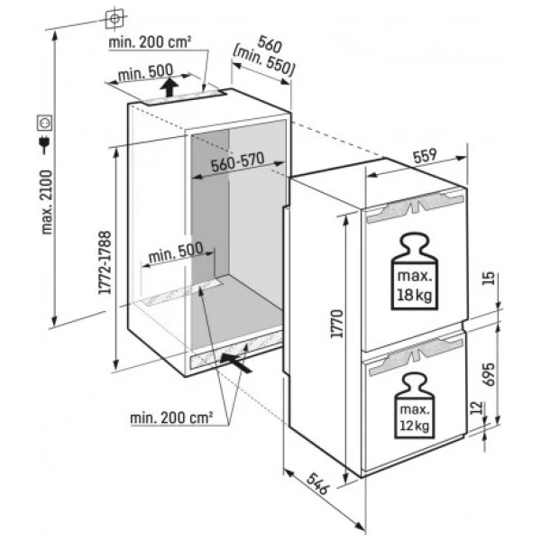 Liebherr ICNe5103 - Stainless Steel Integrated Fridge Freezer - 253L Total Capacity - 70/30 Split - E Energy Rating - Image 5