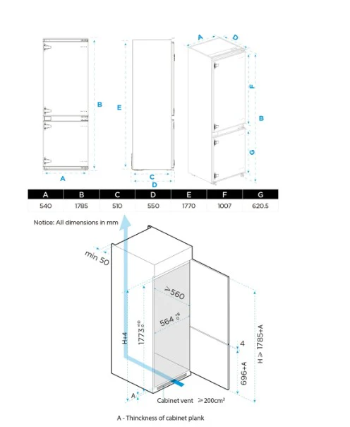 Midea MDRE379FGE01D - White Integrated 70/30 Fridge Freezer - 271L - E Rated - Image 4