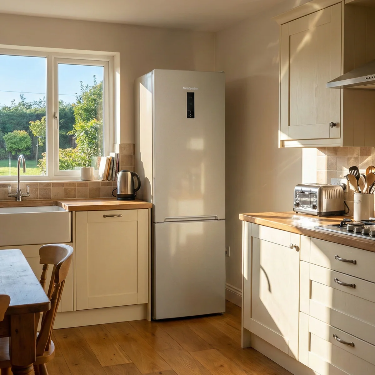 Montpellier MDANF201C - Tall Cream 327L No Frost - Garage Safe Fridge Freezer - E Energy Rating - Image 2