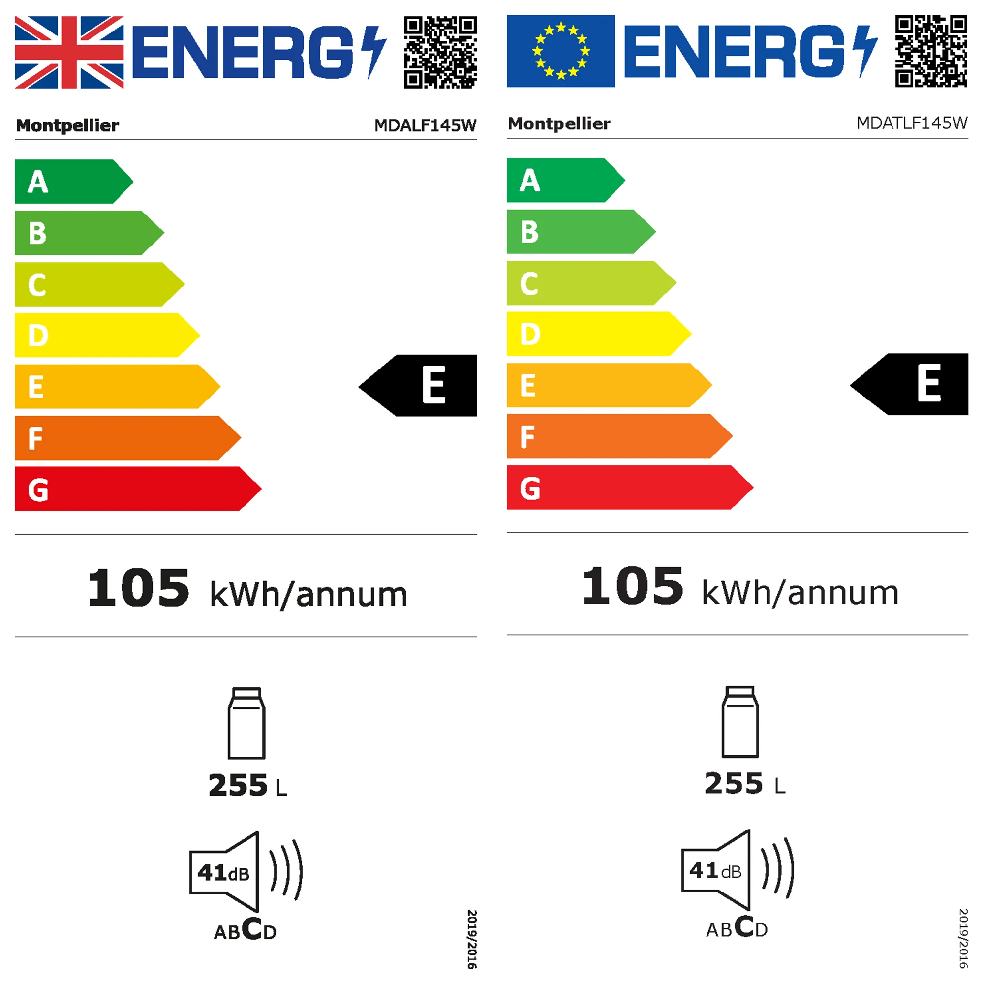 Montpellier MDATLF145W - White Tall Larder Fridge - 255L - E Energy Rating - Image 9