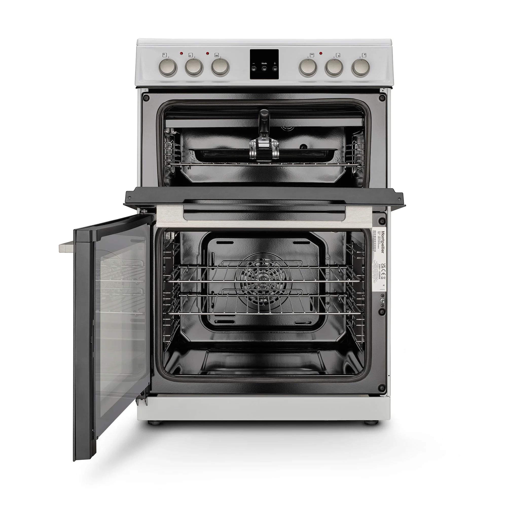 Montpellier MDOC60FW - White 60cm Ceramic Double Cooker - 72/39L Capacity - A/A Energy - Image 2