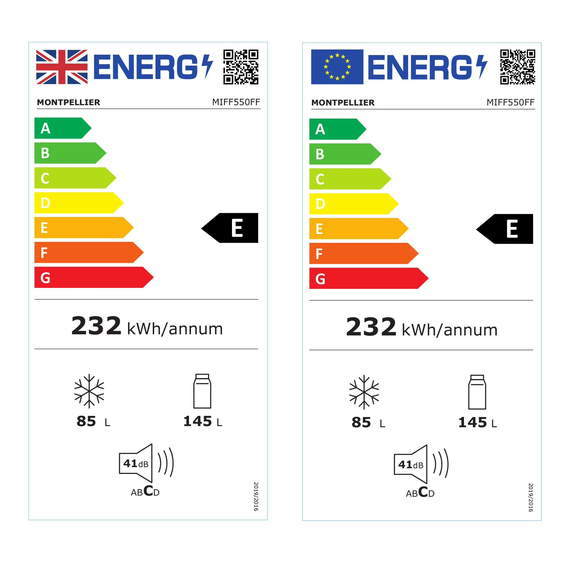 Montpellier MIFF550FF - White Integrated Frost Free Fridge Freezer - 230 Litres - Energy Rating E - Image 12
