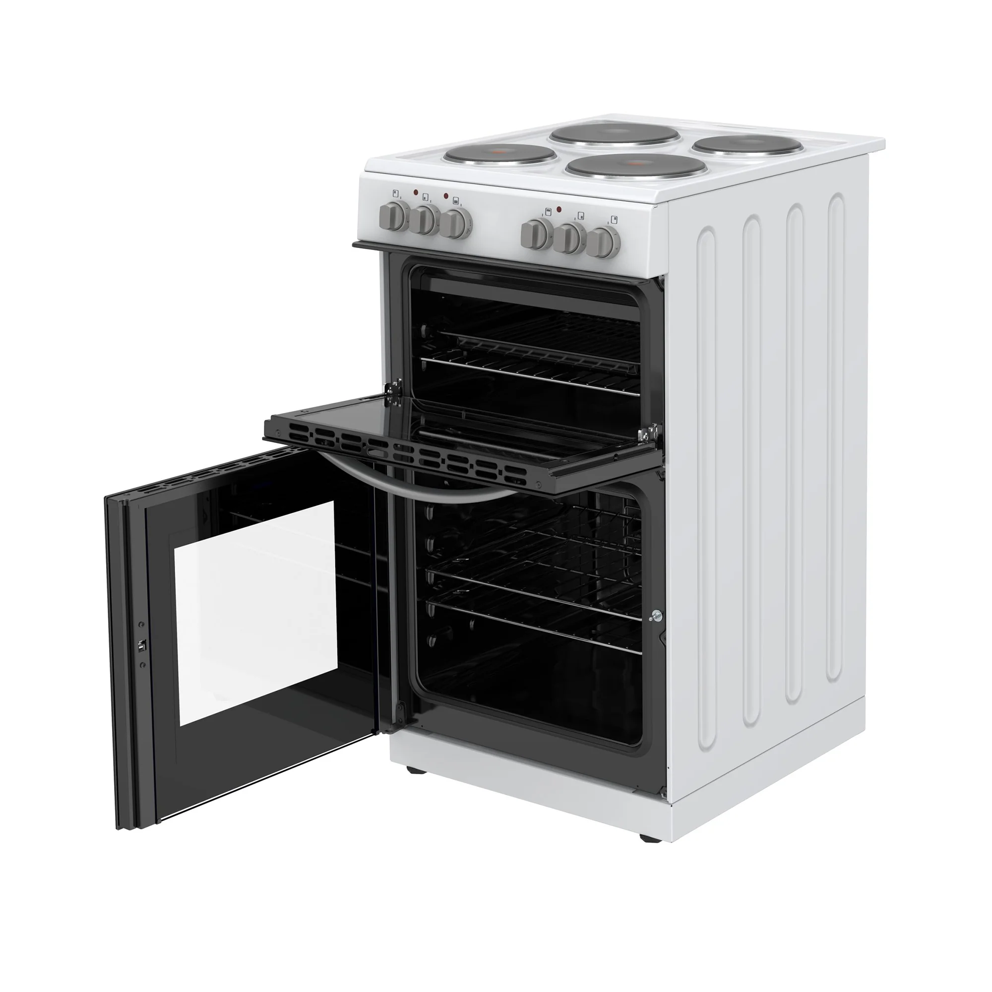Montpellier MTCE50W - White 50cm Twin Cavity Electric Cooker - Solid Plate Hobs - A Energy - Image 2