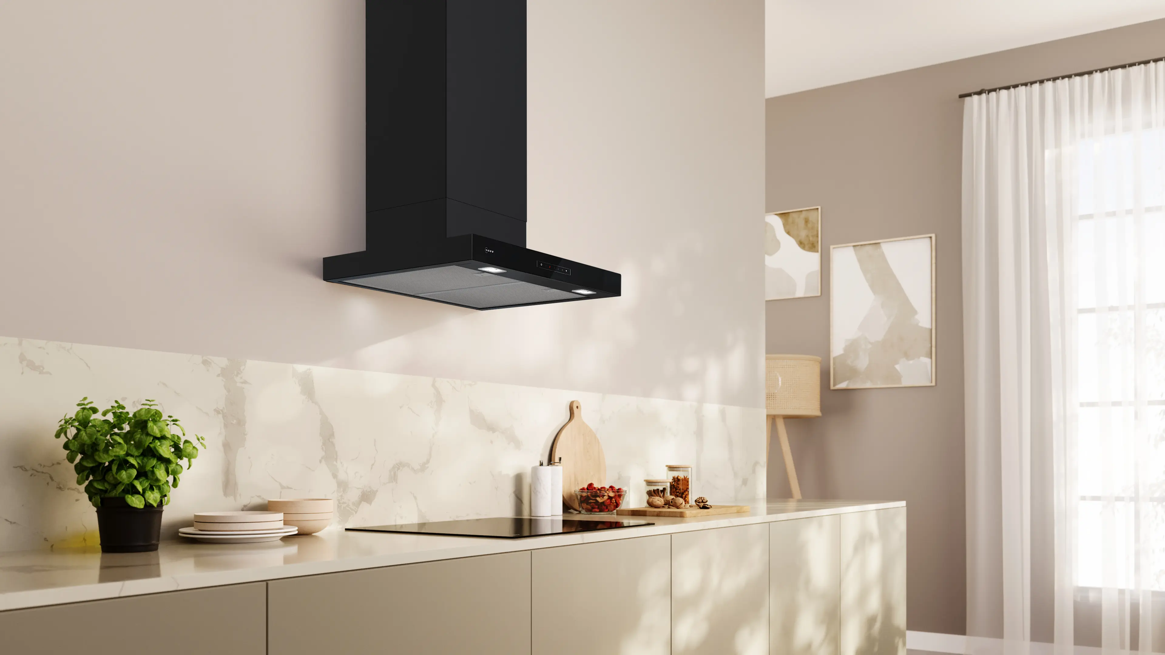 Neff D67BDN2S0B - Matt Black 60cm Chimney Extractor Hood - 699 m³/h - A++ Energy - Image 2
