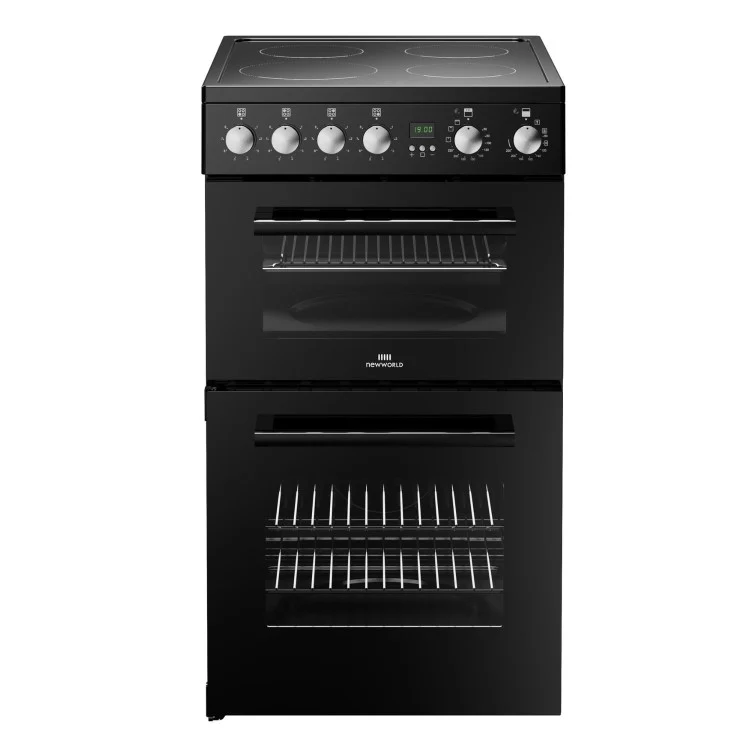 New World FDO50EBLK 444412056 - Black 50cm Electric Cooker - Double Oven - A energy
