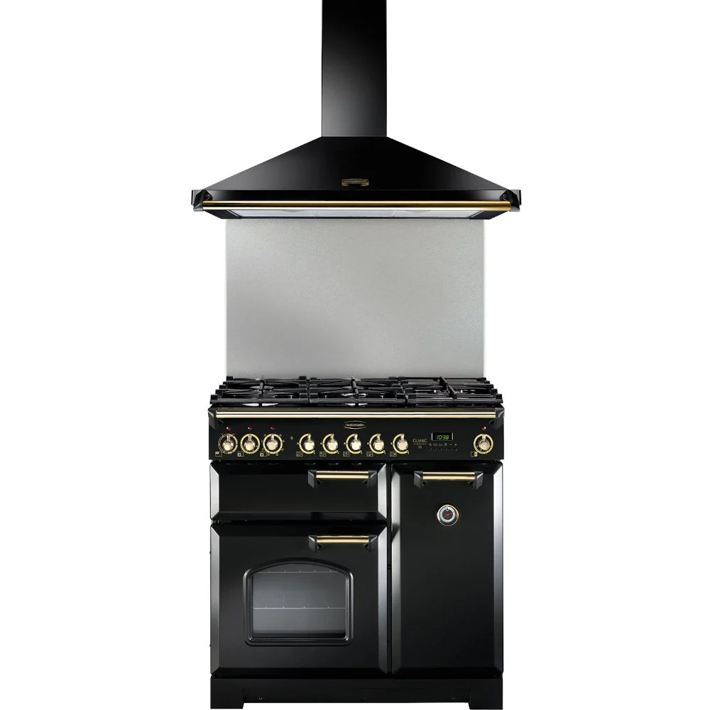 Rangemaster Classic CLAHDC90BB - Black with Brass Trim 90cm Chimney Cooker Hood - D Energy Rated - Image 3