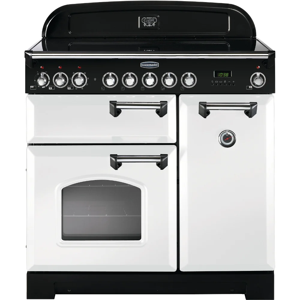 Rangemaster Classic Deluxe CDL90EIWH/C - White/Chrome 90cm Range Cooker - Induction - A Rated