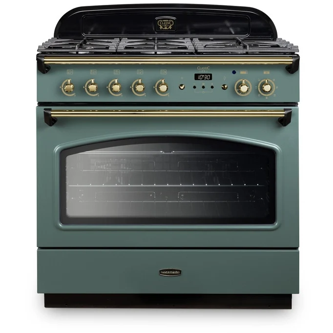 Rangemaster Classic FX CLAS90FXDFFMG/B - Mineral Green/Brass 90cm Range Cooker - Dual Fuel - A Rated