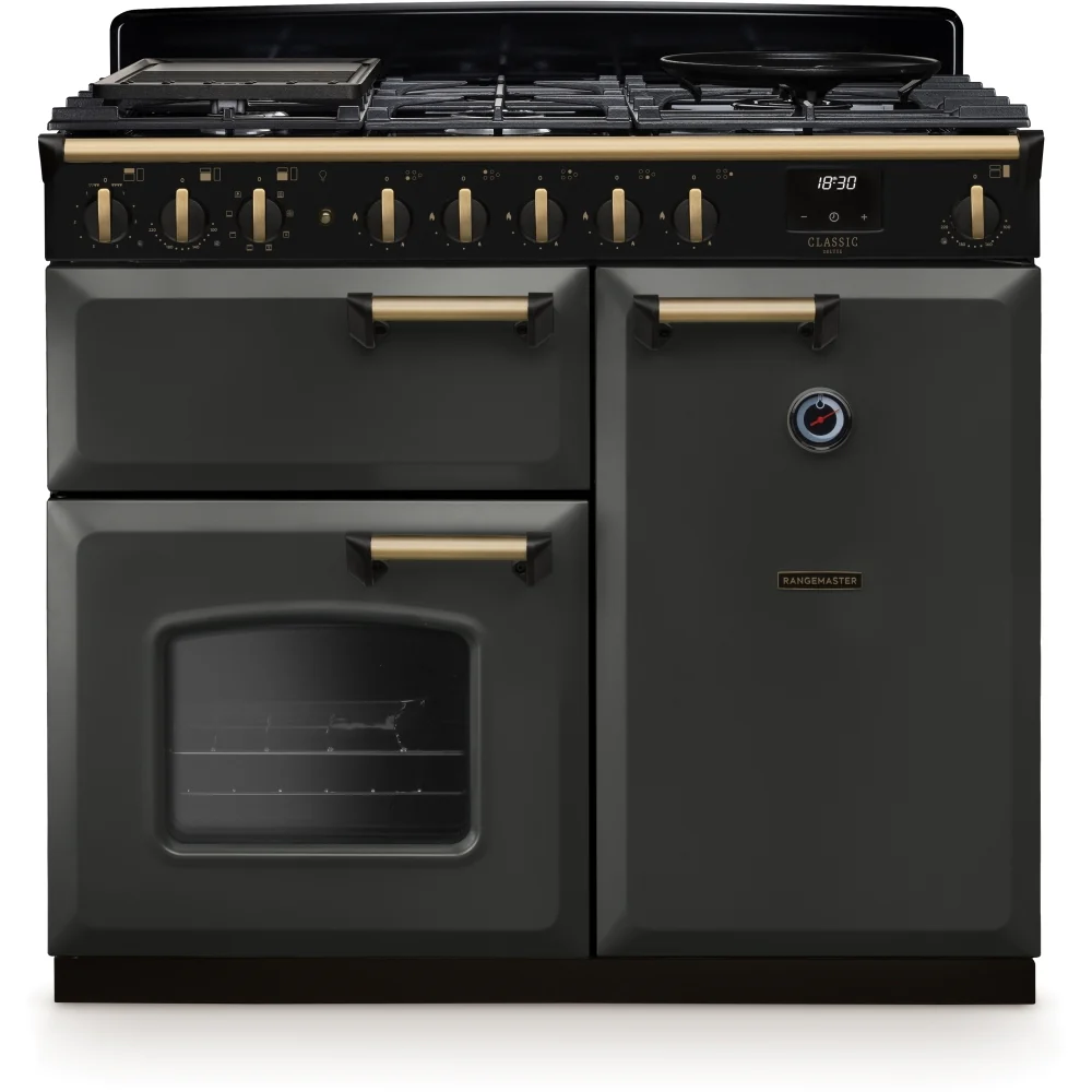 Rangemaster CLDL100DFPSLT/AB1 - Slate/Antique Brass 100cm Range Cooker - Dual Fuel - A+++ to D energy - Image 3