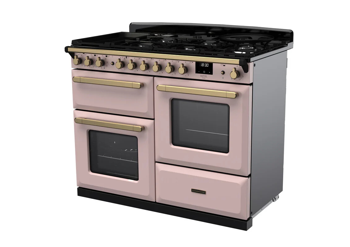 Rangemaster ESDLO110DFPPPK/AB1 Estel Deluxe 110cm Dual Fuel Pale Pink/Antique Brass - Image 2