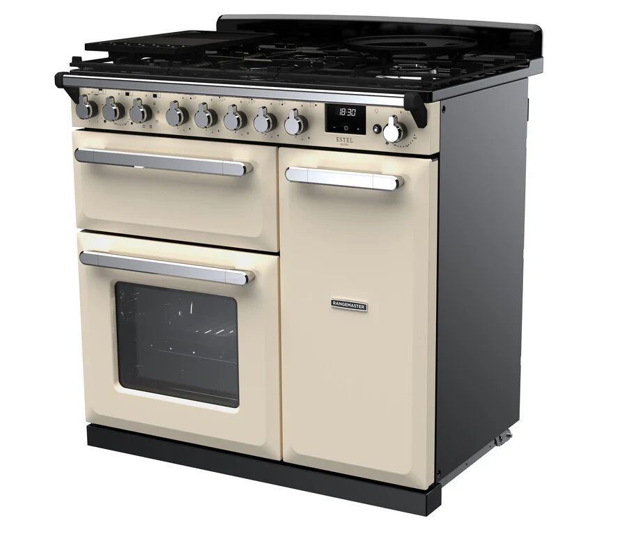 Rangemaster ESDL90DFPPCR/CM1 Estel Deluxe 90cm Dual Fuel Pale Cream/Chrome - Image 3