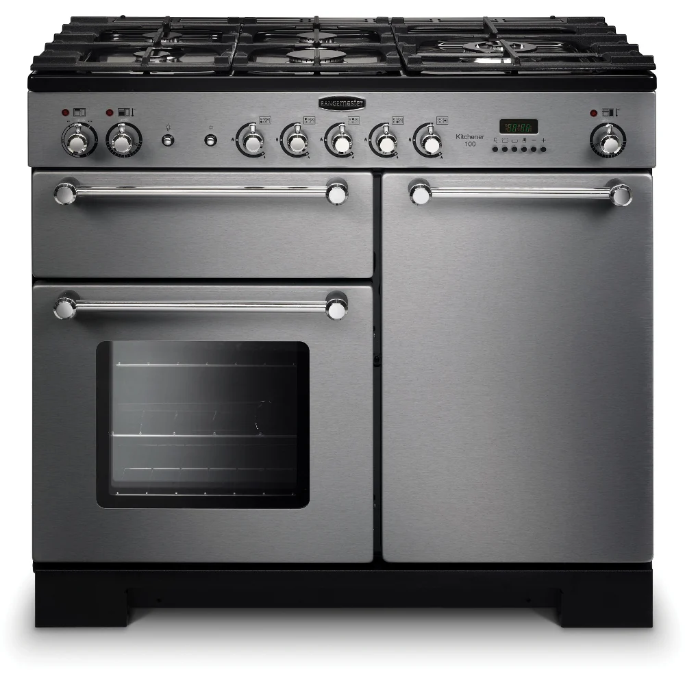 Rangemaster Kitchener KCH100NGFSS/C - Stainless Steel & Chrome Gas Range Cooker - 100cm - A+ Energy