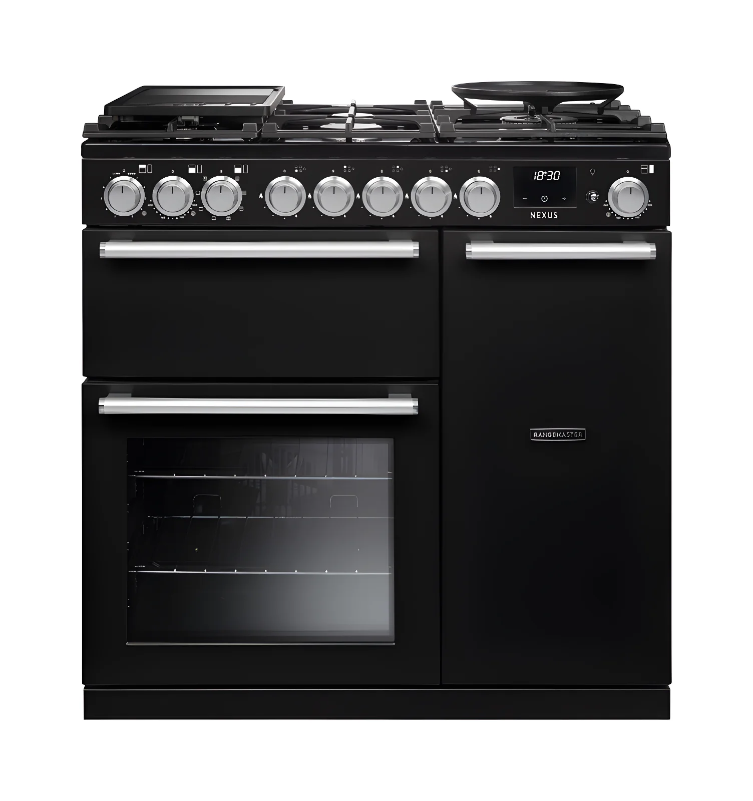 Rangemaster Nexus 90 NEX90DFPCBL/CM1 - Charcoal Black Dual Fuel Range Cooker - 90cm 5 Zone - A Energy