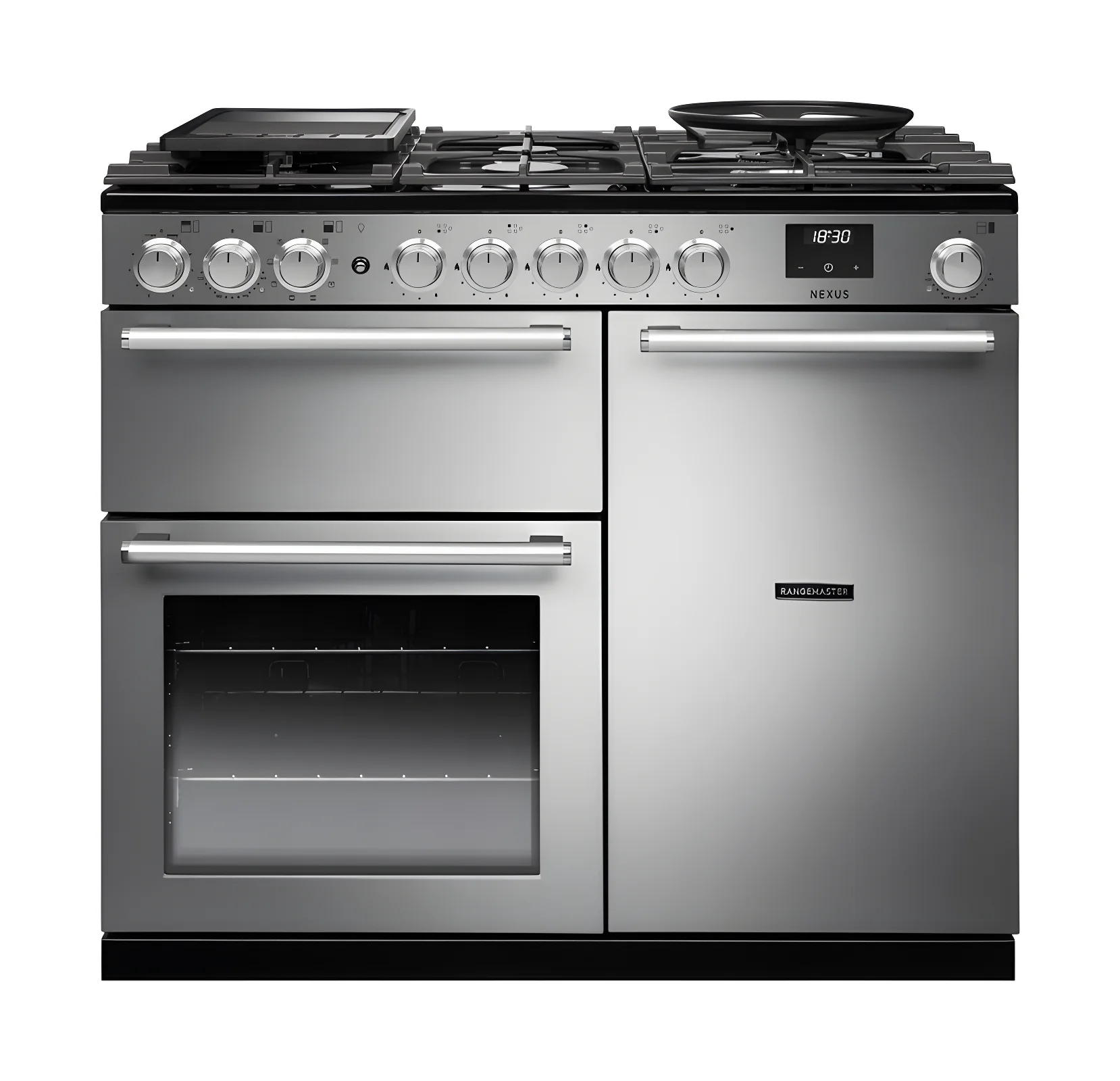 Rangemaster Nexus NEX100DFSTST/CM1 - Stainless Steel 100cm Dual Fuel Range Cooker - 5 Burner Gas Hob - A Energy