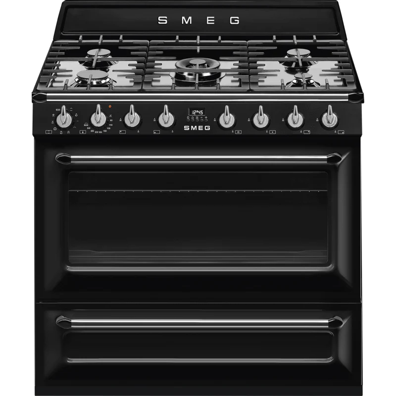 Smeg TR90BL2 - Black 5 Zone Dual Fuel Cooker - Catalytic cleaning - A energy