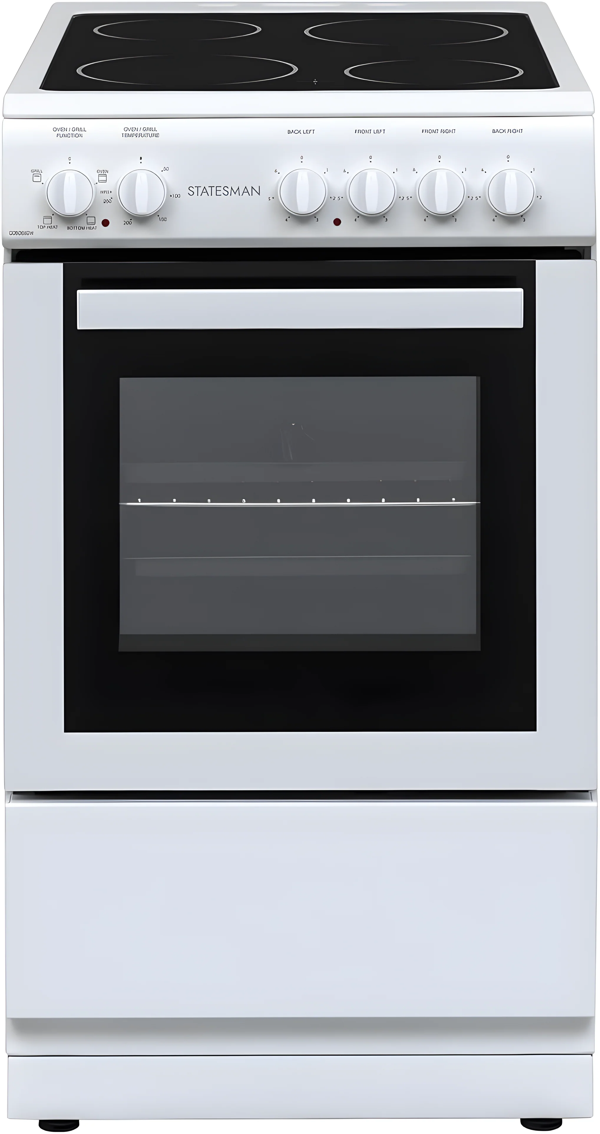 Statesman C050ESCW - White 50cm Single Cavity Ceramic Top Electric Cooker - 4 Zones - A Energy