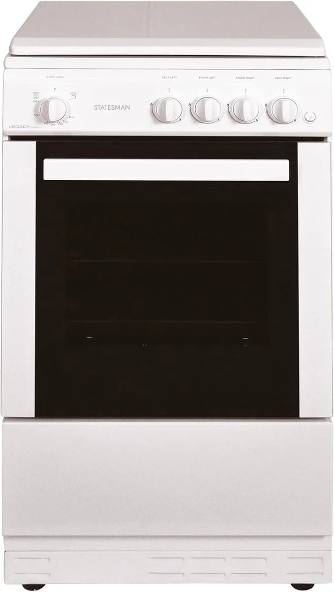 Statesman LEGACY50GSLF -SLIM DEPTH 50CM White Single Oven Gas Cooker with Lid - 4 Gas Burners, 51L Capacity - A Energy Rating - Image 2