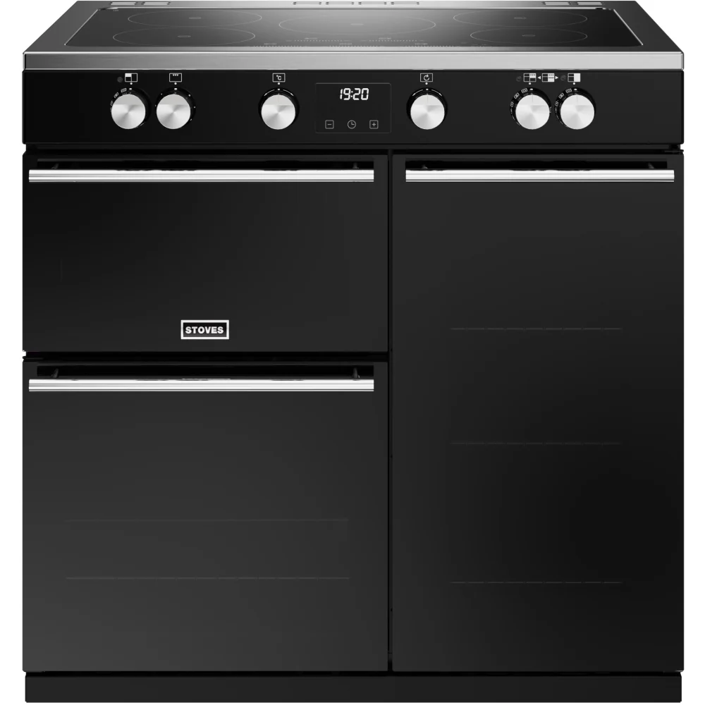 Stoves Precision Deluxe D900Ei TCH 444411490 - Black 90cm Induction Range Cooker - 5 Zone Hob - 3 Ovens - A Energy Rated