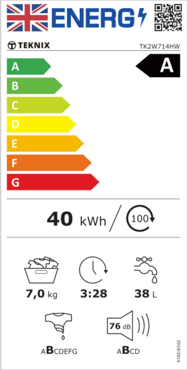 Teknix TK2W714HW - White 7KG Washing Machine - 1400 RPM - A energy - Image 9