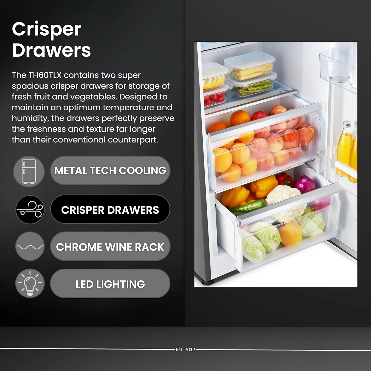 Teknix TH60TLX - Tall Stainless Steel Larder Frost Free Fridge - E energy - Image 9