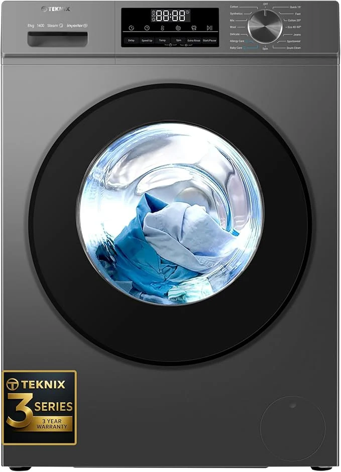 Teknix TK3W814XS - 3rd Gen - Graphite 8KG Washing Machine - 1400 RPM - A energy