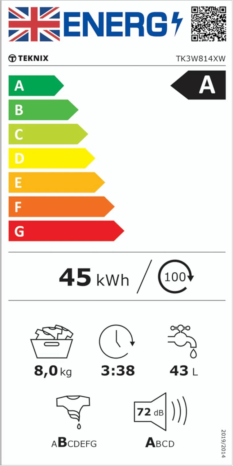 Teknix TK3W814XW - White 8KG Washing Machine - 1400 RPM - A energy - Image 10
